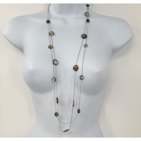 Christopher & Banks 36" Long Beaded Necklace with Black & Brown Swirl Design NWT - Picture 1 of 5